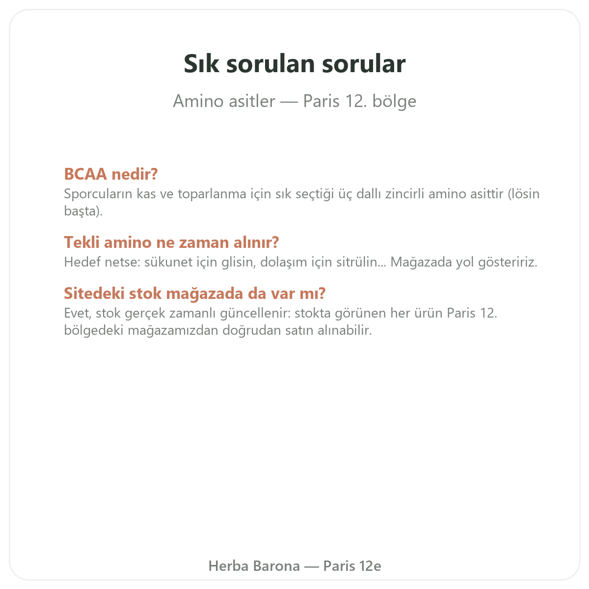 Amino asitler Paris hakkında sık sorulan sorular - Herba Barona Paris 12. bölge