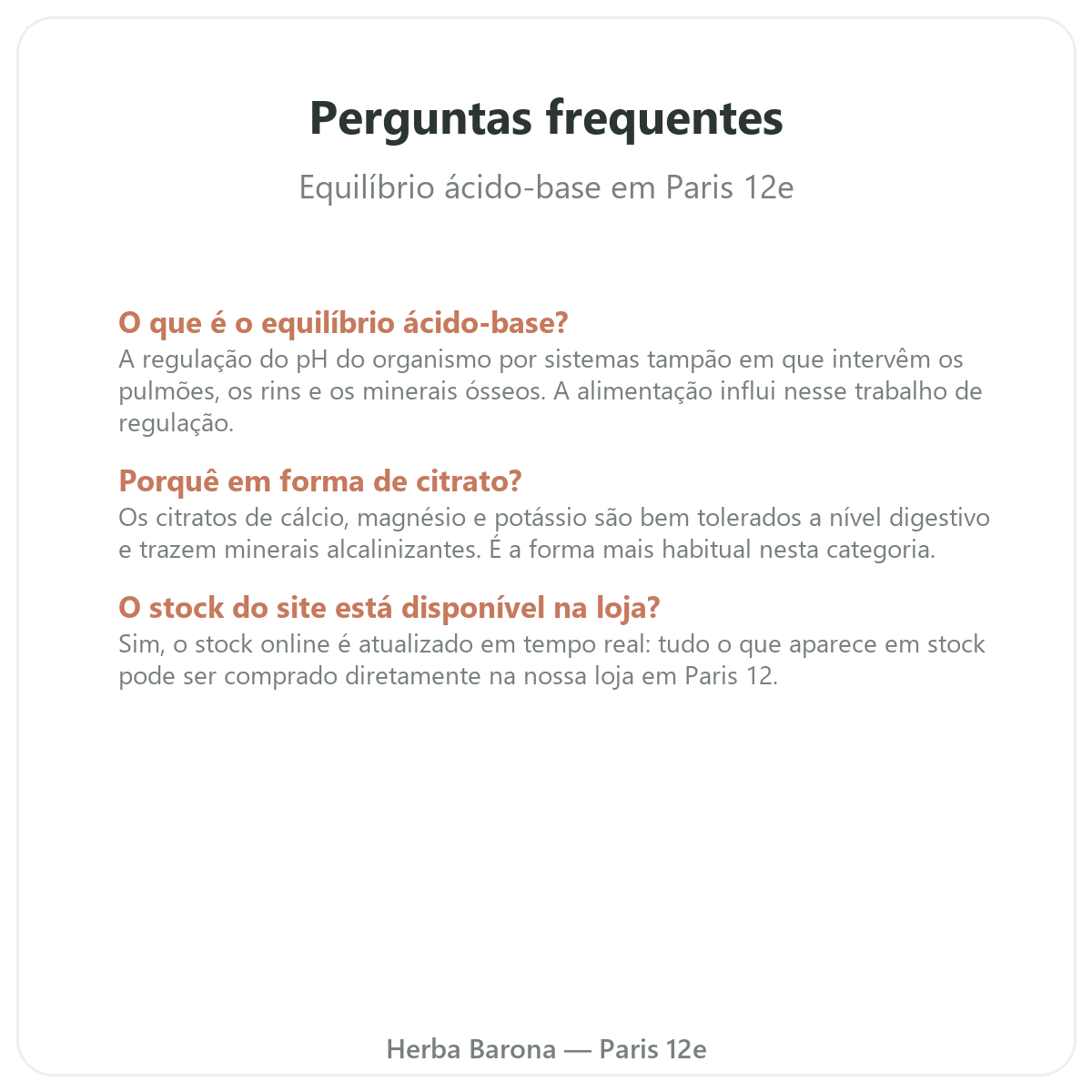 Perguntas frequentes Equilíbrio ácido-base em Paris - Herba Barona Paris 12e