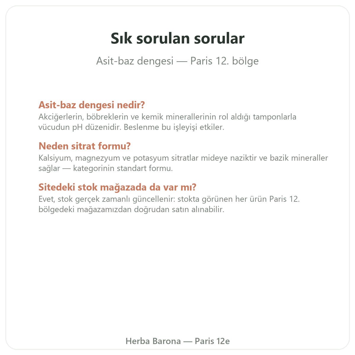 Asit-Baz Dengesi sıkça sorulan sorular - Herba Barona Paris 12. bölge