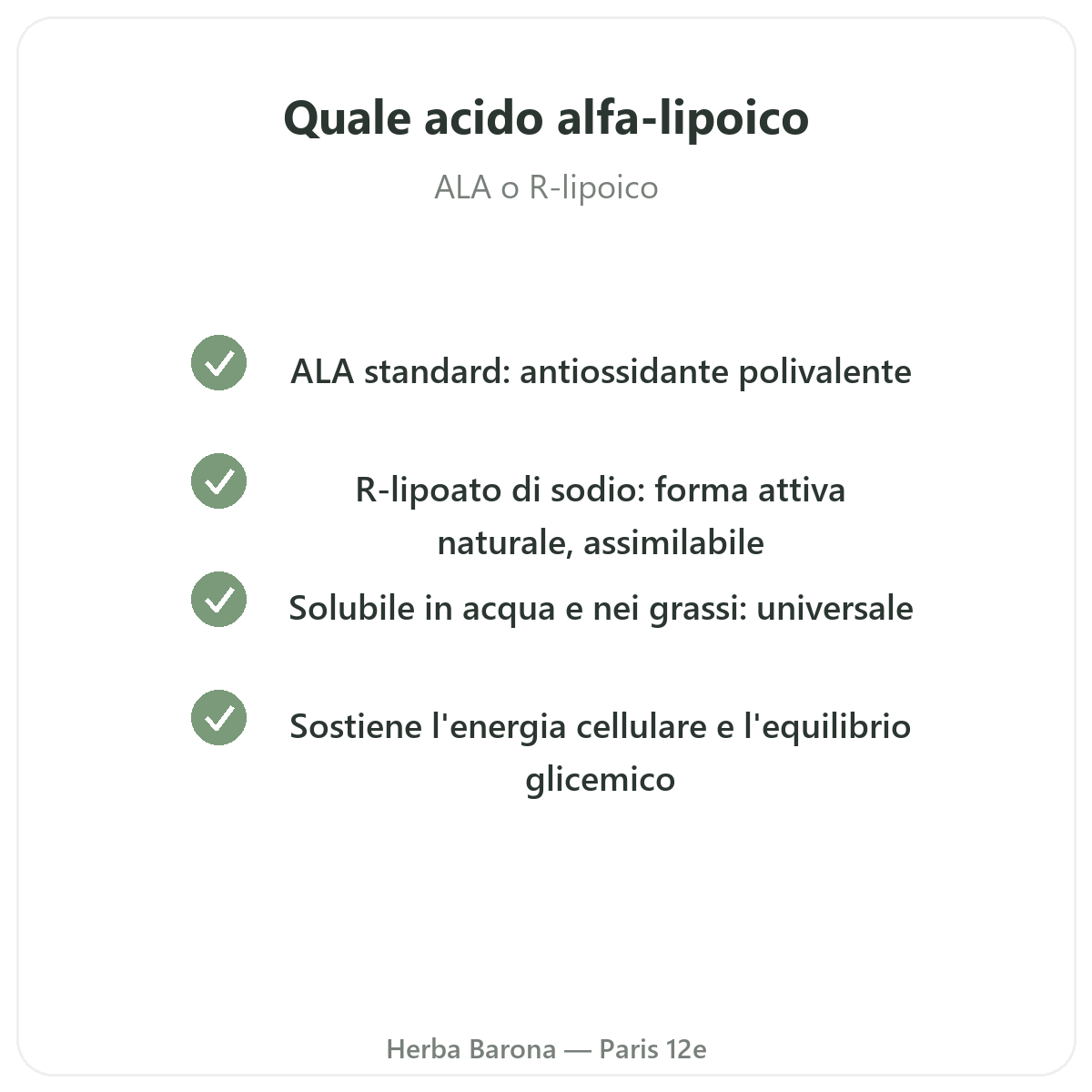 Acido alfa lipoico a Parigi - impegni di qualità da Herba Barona Parigi 12e