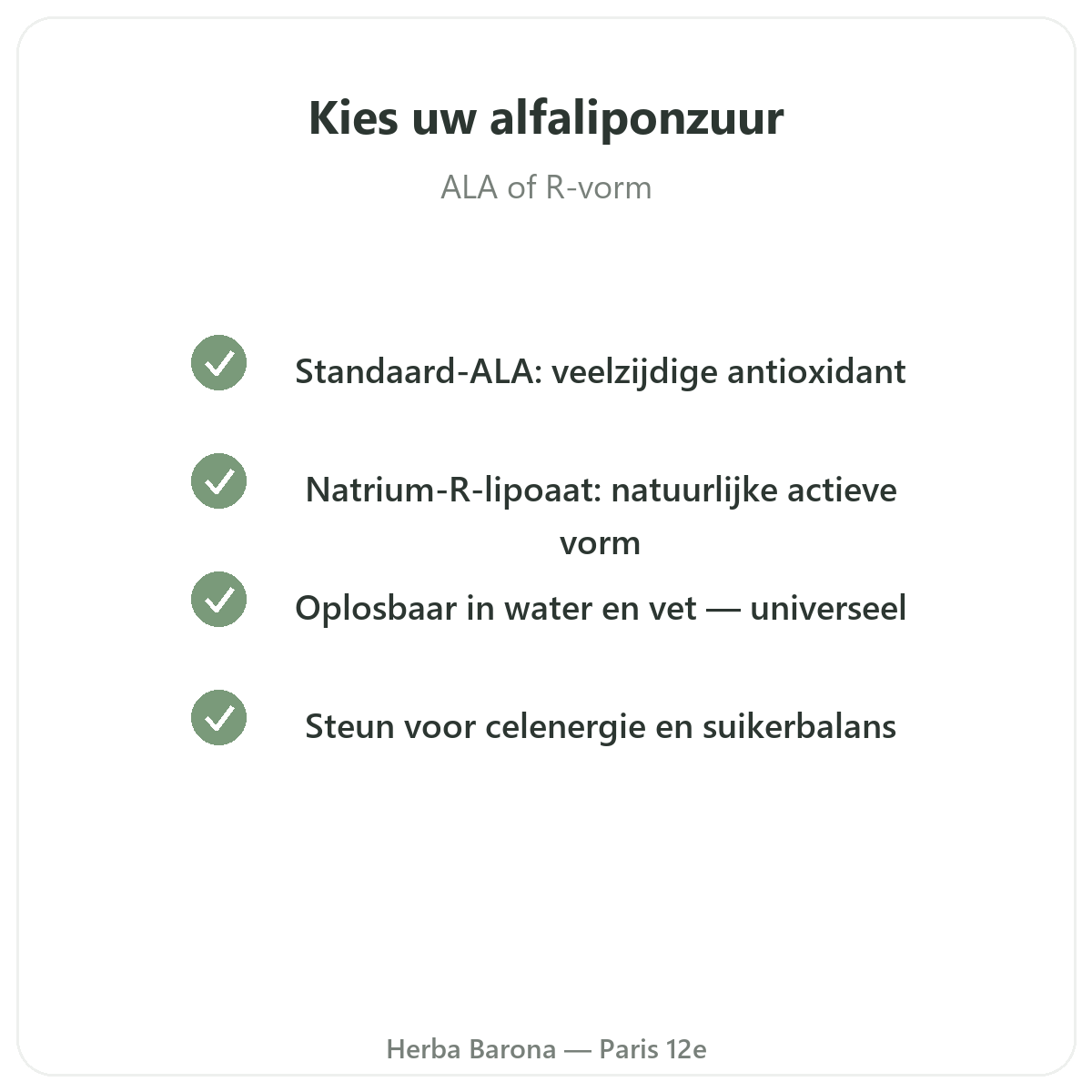 Alfa-liponzuur in Parijs - kwaliteitsbeloften bij Herba Barona Parijs 12e