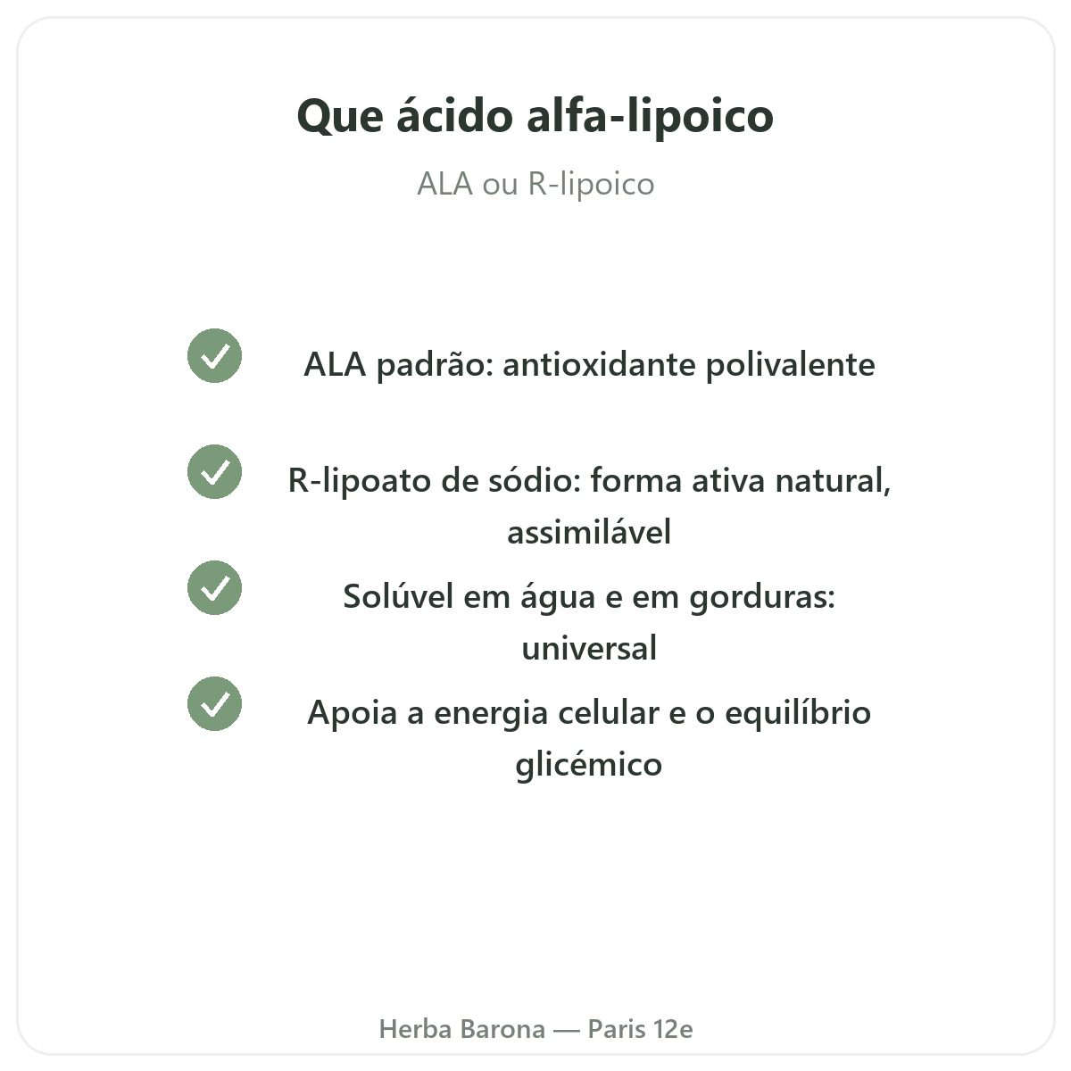 Ácido alfa lipoico em Paris - compromissos de qualidade na Herba Barona, Paris 12e