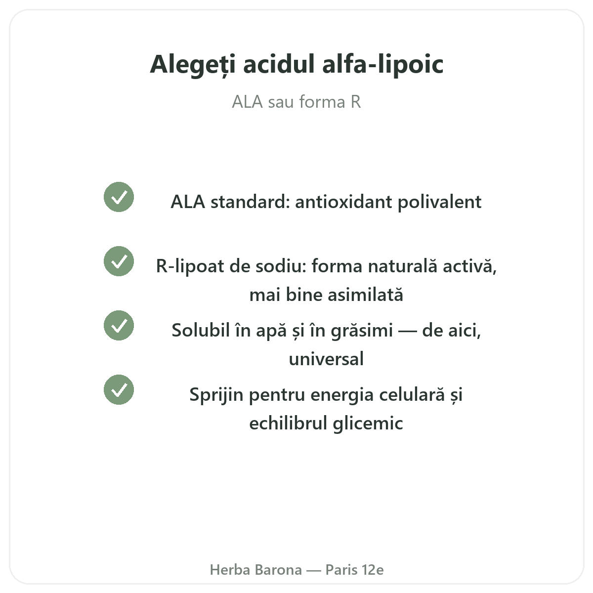 Acid alfa-lipoic Paris - angajamente de calitate la Herba Barona Paris, arondismentul 12