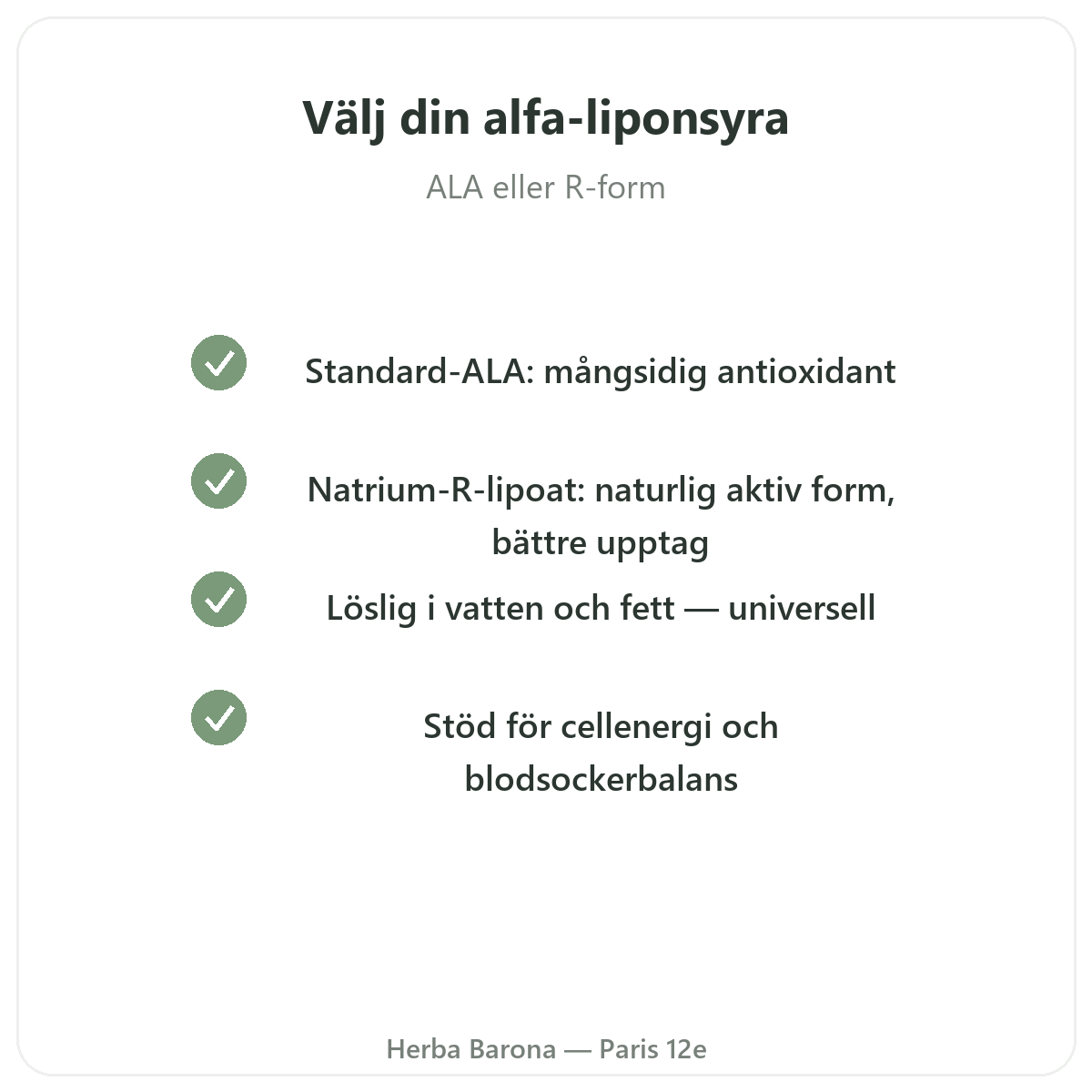 Alfaliponsyra Paris - kvalitetslöften hos Herba Barona Paris 12e