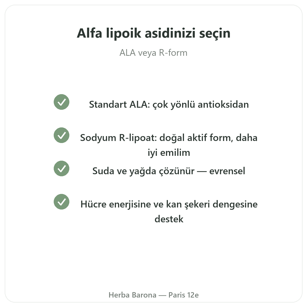 Alfa lipoik asit Paris - Herba Barona Paris 12. bölgede kalite taahhütleri