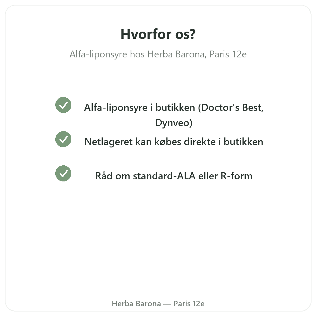 Hvorfor købe Alfaliponsyre Paris i Paris hos Herba Barona Paris 12