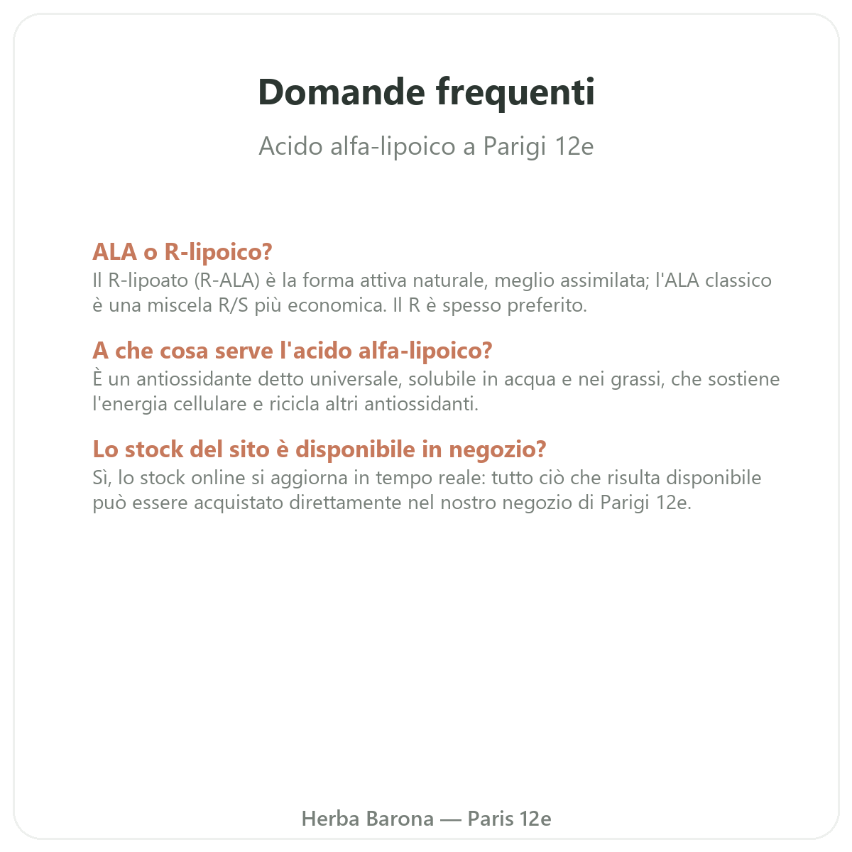 Domande frequenti sull'acido alfa lipoico a Parigi - Herba Barona Parigi 12e