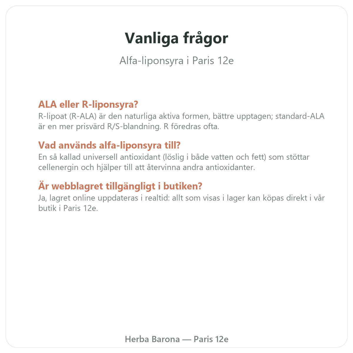 Vanliga frågor om alfaliponsyra i Paris - Herba Barona Paris 12e