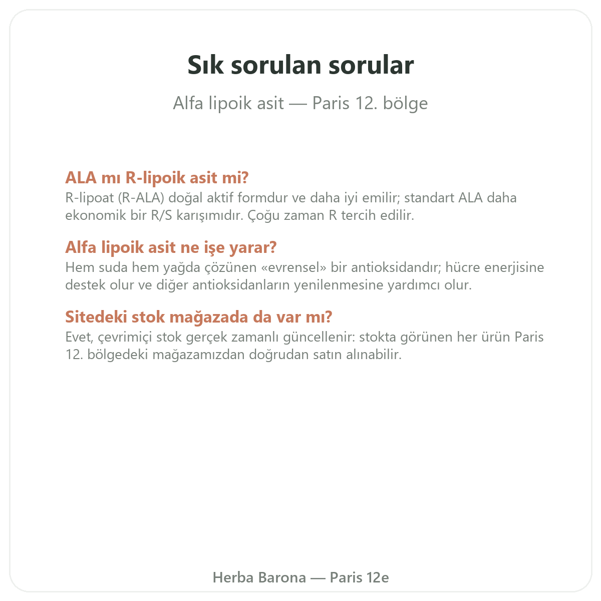 Alfa lipoik asit Paris hakkında sık sorulan sorular - Herba Barona Paris 12. bölge