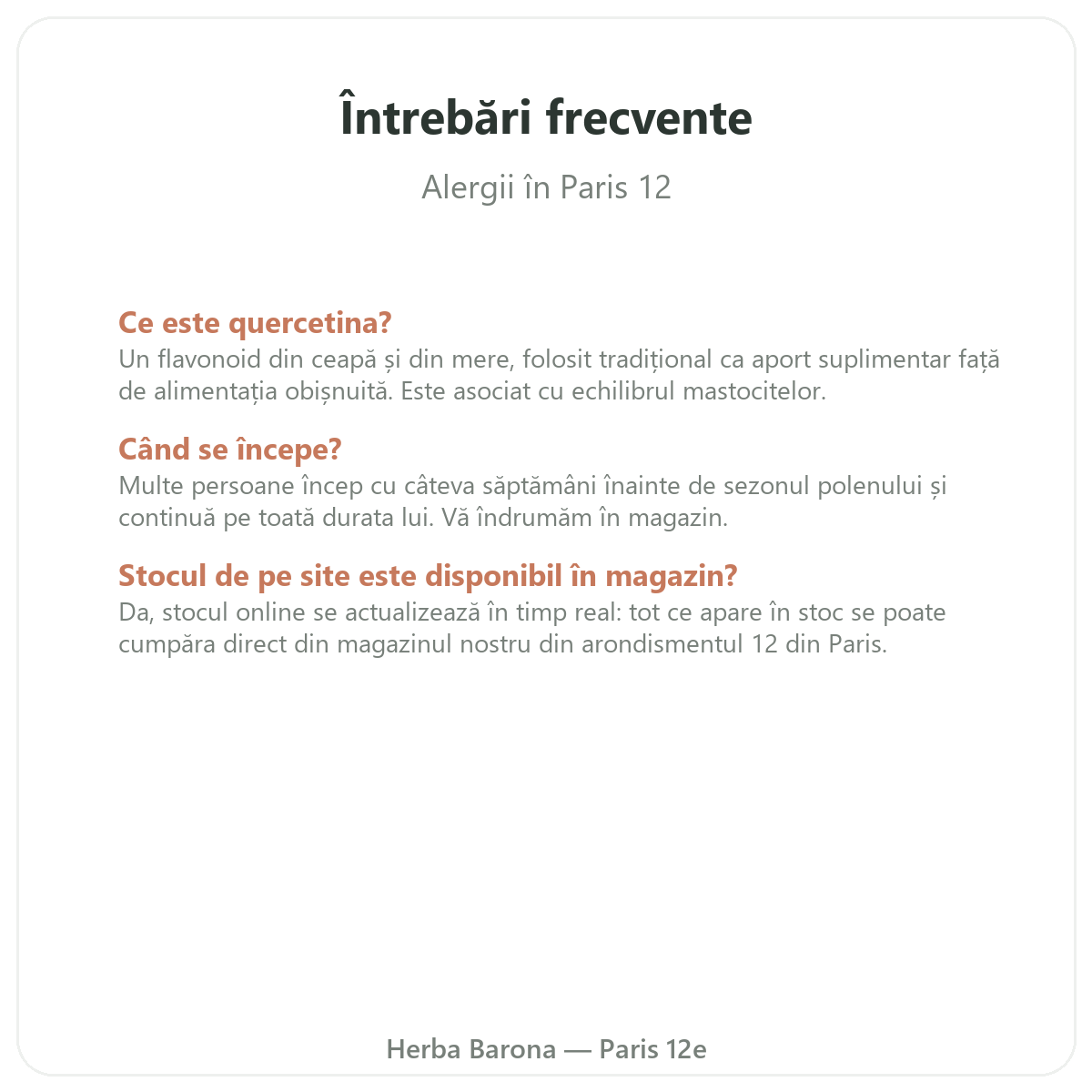 Intrebari frecvente complemente pentru alergii la Paris - Herba Barona Paris, arondismentul 12