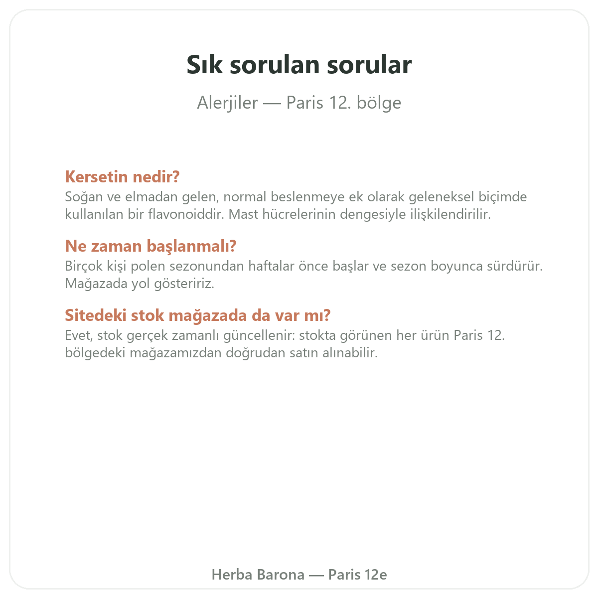 Paris’te alerji takviyeleri hakkında sık sorulan sorular - Herba Barona Paris 12. bölge