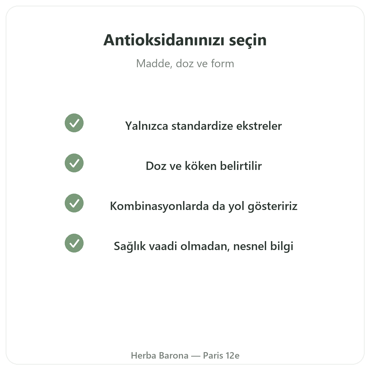 Antioksidan Paris - Herba Barona Paris 12. bölgede kalite taahhütleri