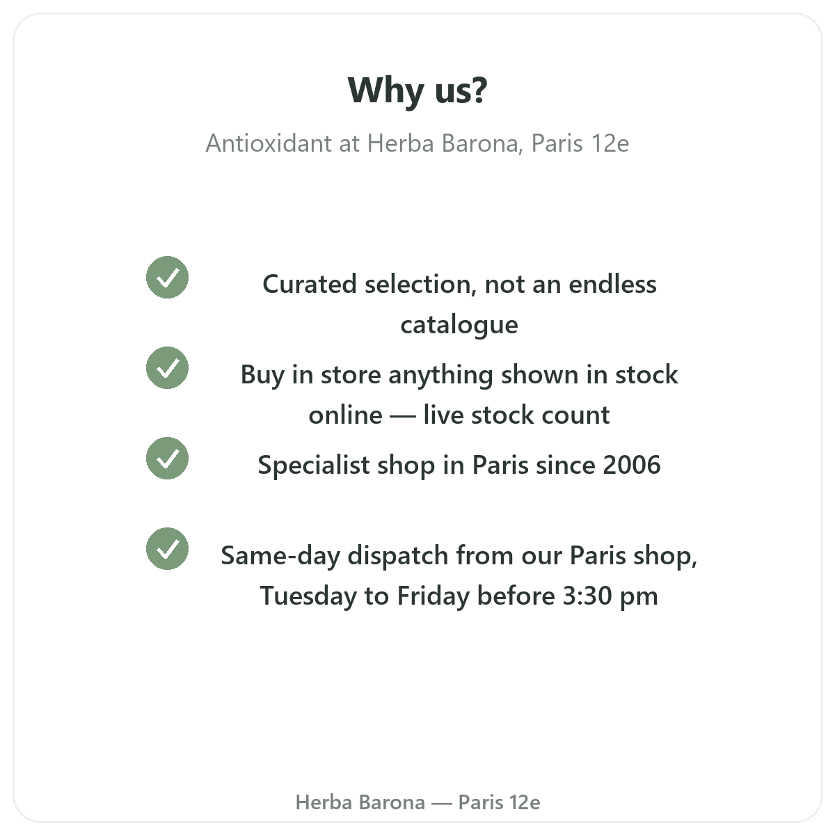 Why buy Antioxidants in Paris at Herba Barona Paris 12th