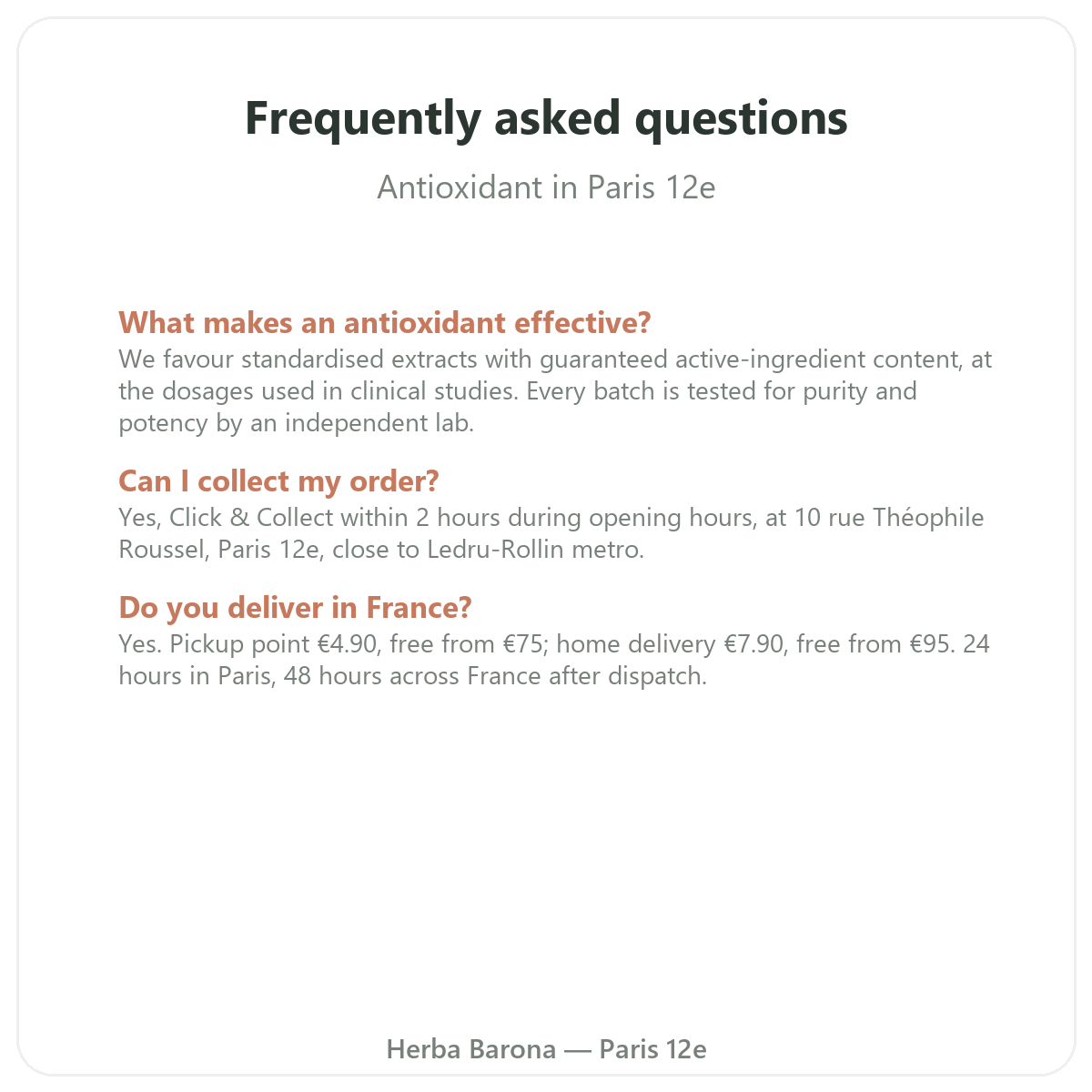 Frequently asked questions about Antioxidants in Paris - Herba Barona Paris 12th