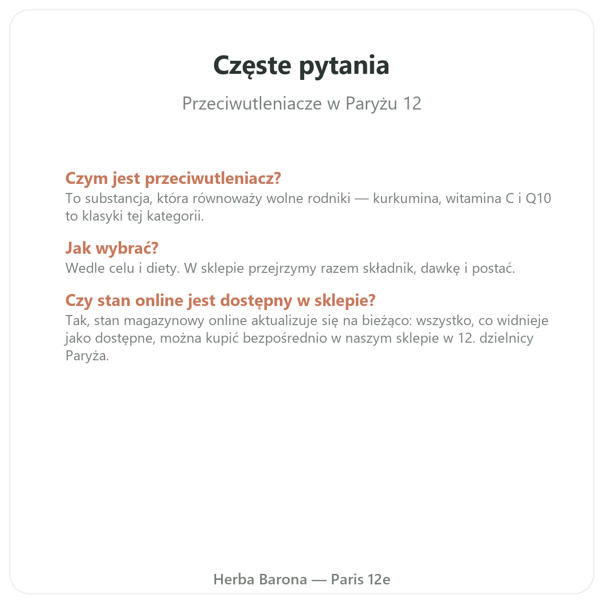 Najczęstsze pytania antyoksydanty w Paryżu — Herba Barona Paris 12e
