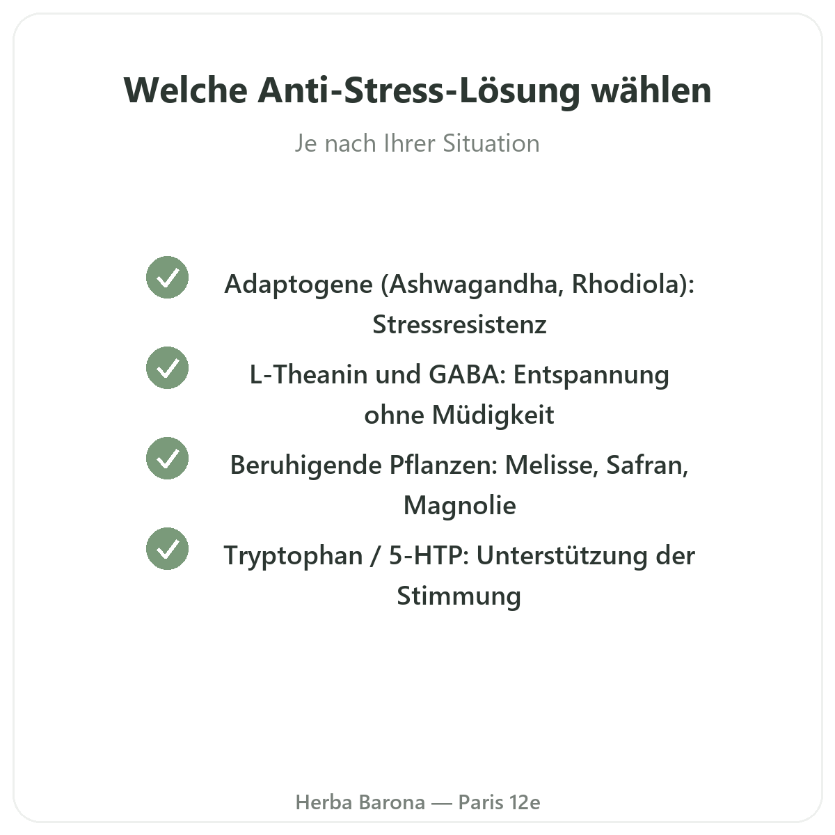 Anti-Stress in Paris - Qualitätsversprechen bei Herba Barona Paris 12e