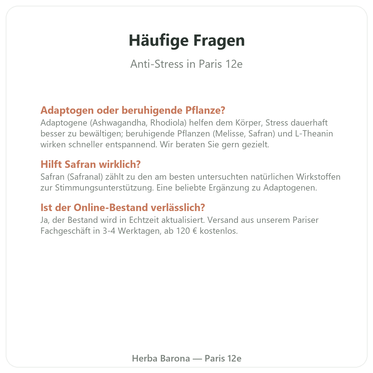 Häufige Fragen zu Anti-Stress in Paris - Herba Barona Paris 12e