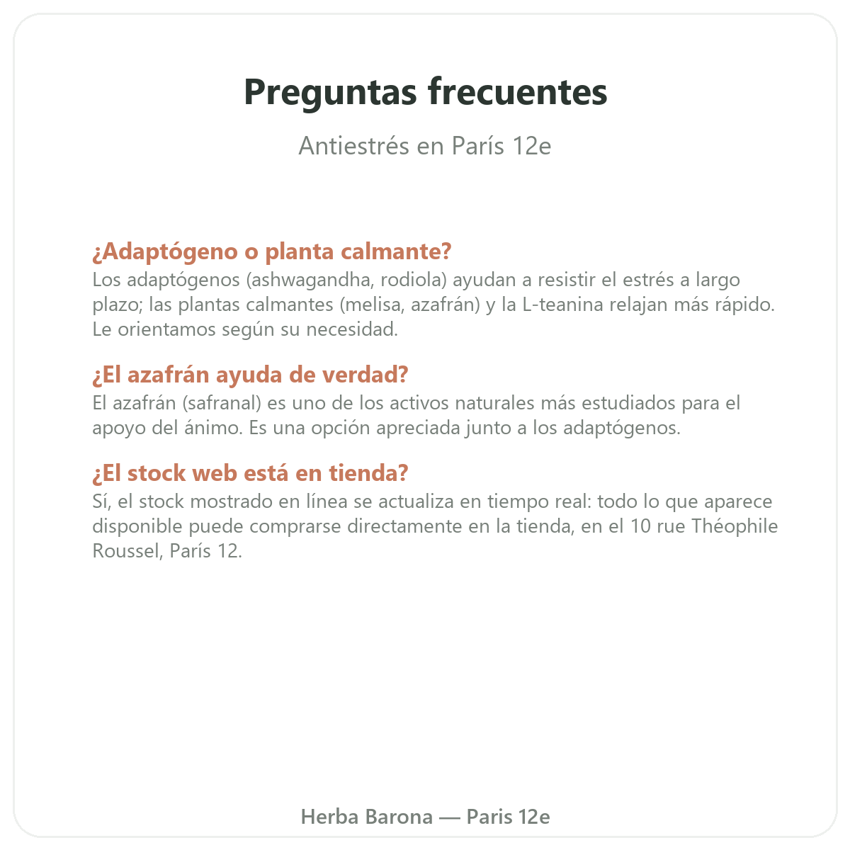 Preguntas frecuentes Antiestres Paris - Herba Barona Paris 12e
