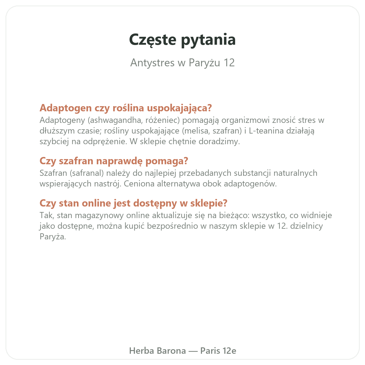 Najczęstsze pytania: antystres w Paryżu - Herba Barona Paryż 12