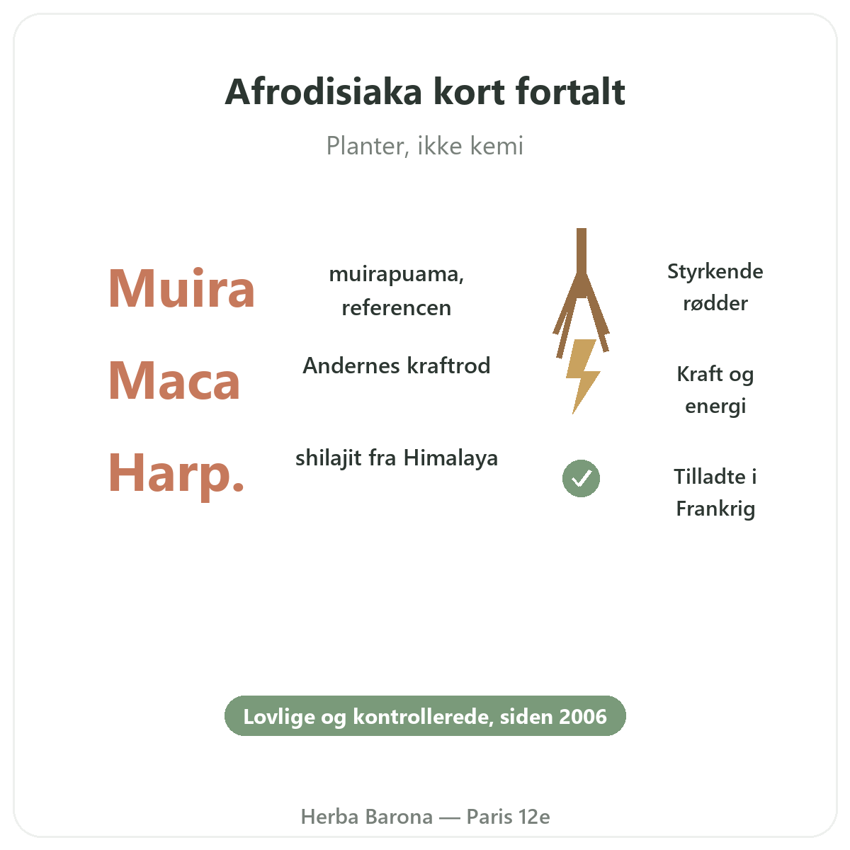 Naturlige afrodisiaka i korte træk — muira puama, maca, shilajit — Herba Barona Paris 12