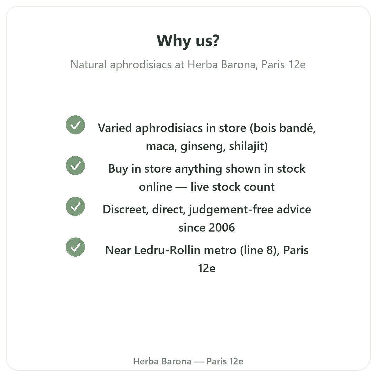 Why buy natural aphrodisiacs in Paris at Herba Barona Paris 12th