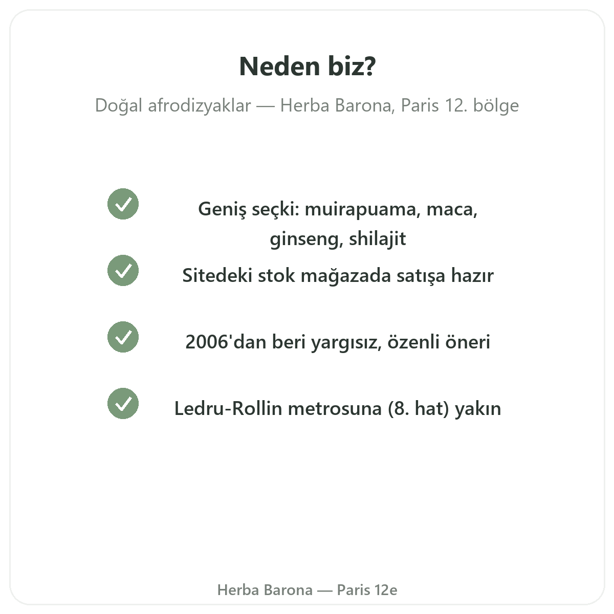 Paris’te doğal afrodizyaklarınızı neden Herba Barona’dan almalısınız Paris 12. bölge