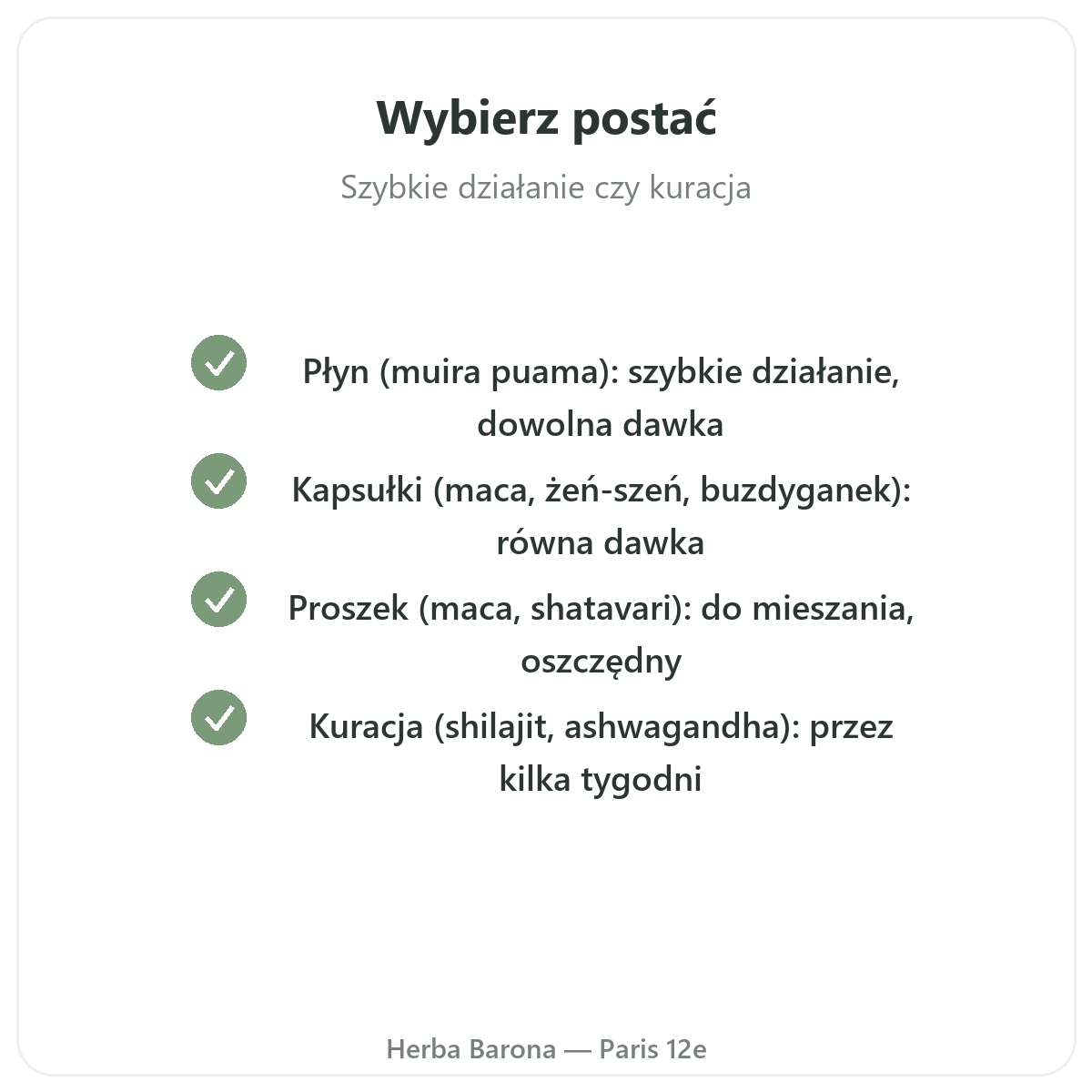Jaką formę afrodyzjaku wybrać — płyn, kapsułki, proszek — Herba Barona Paris 12e