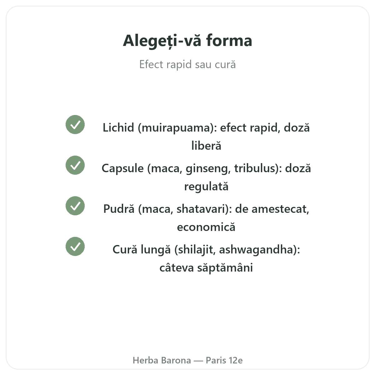 Ce formă de afrodisiac să alegeți — lichid, capsule, pulbere — Herba Barona Paris, arondismentul 12