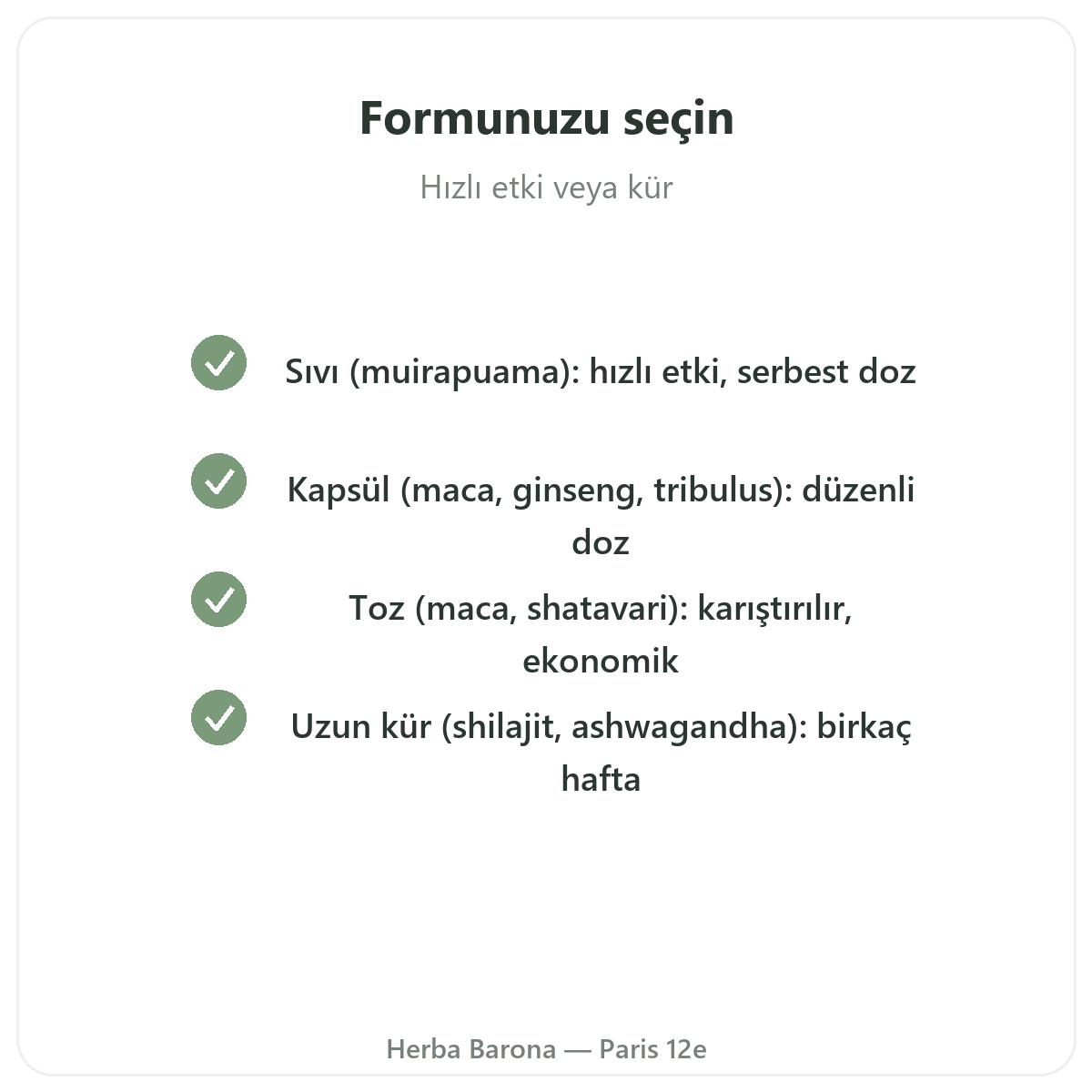 Hangi afrodizyak formu seçilmeli — sıvı, kapsül, toz — Herba Barona Paris 12. bölge