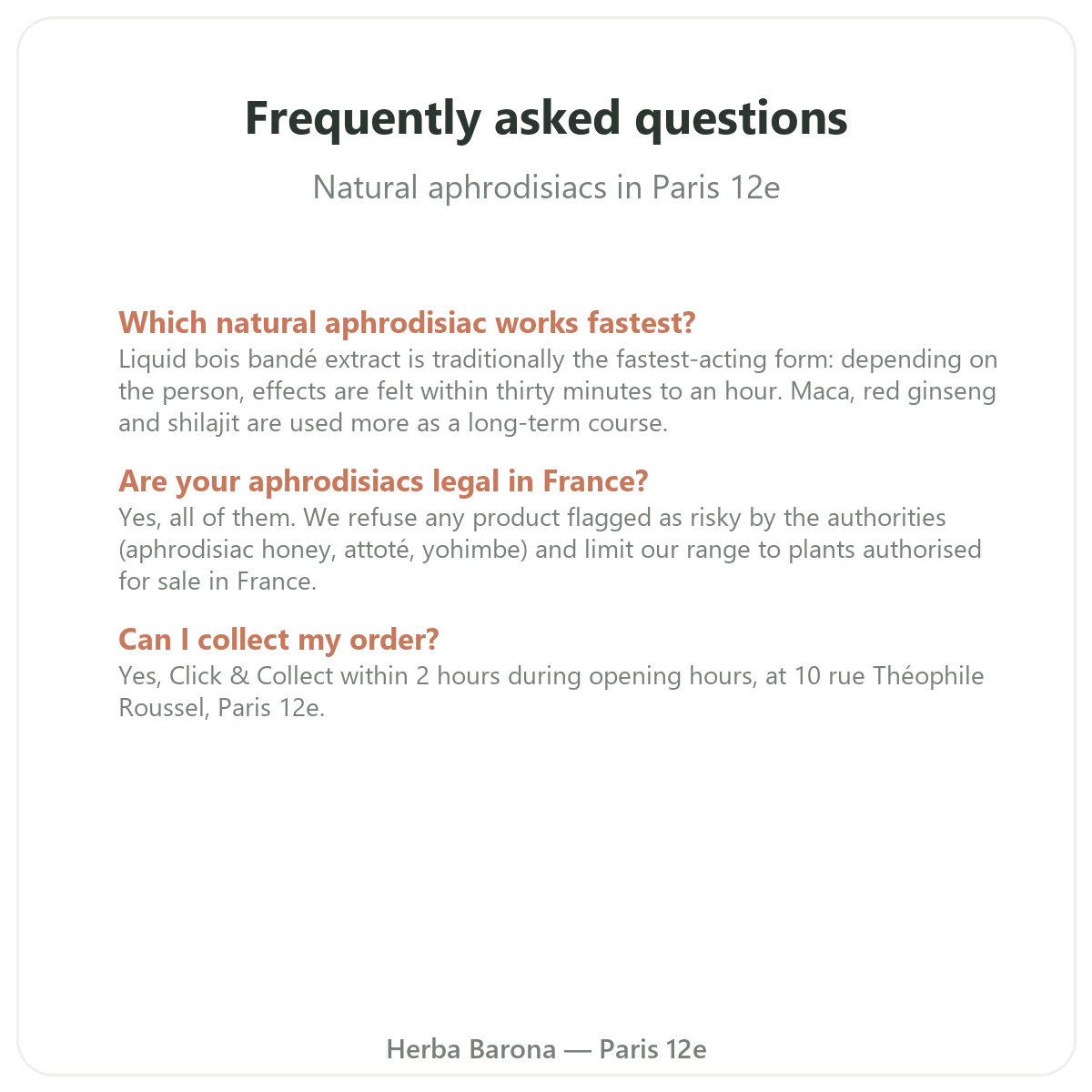 Frequently asked questions on natural aphrodisiacs in Paris — Herba Barona Paris 12th