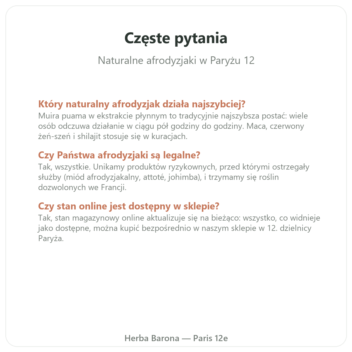 Najczęstsze pytania o naturalne afrodyzjaki w Paryżu — Herba Barona Paris 12e