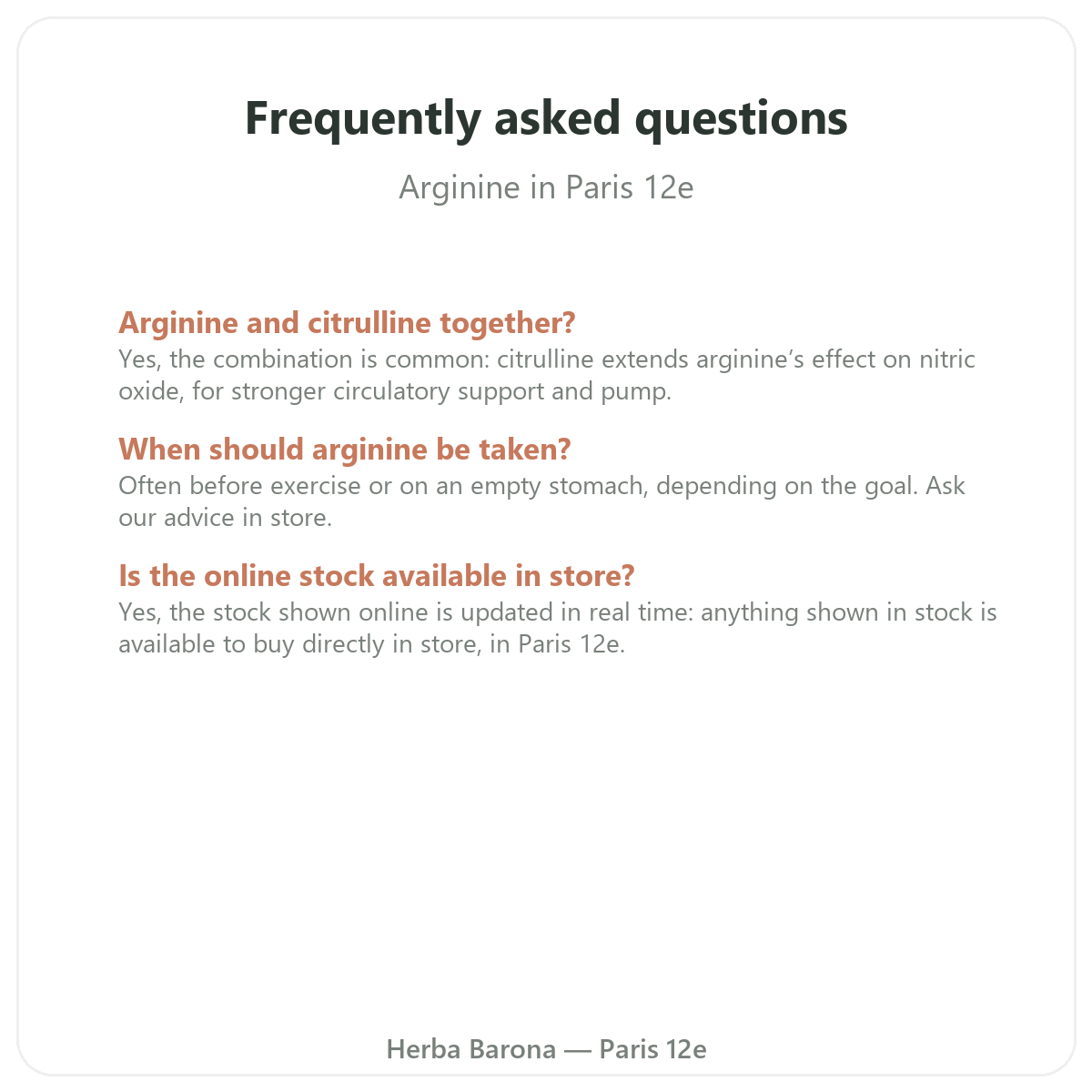 Frequently asked questions about arginine in Paris - Herba Barona Paris 12th