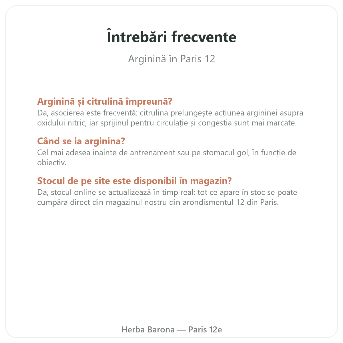 Întrebări frecvente Arginină Paris la Paris - Herba Barona Paris, arondismentul 12