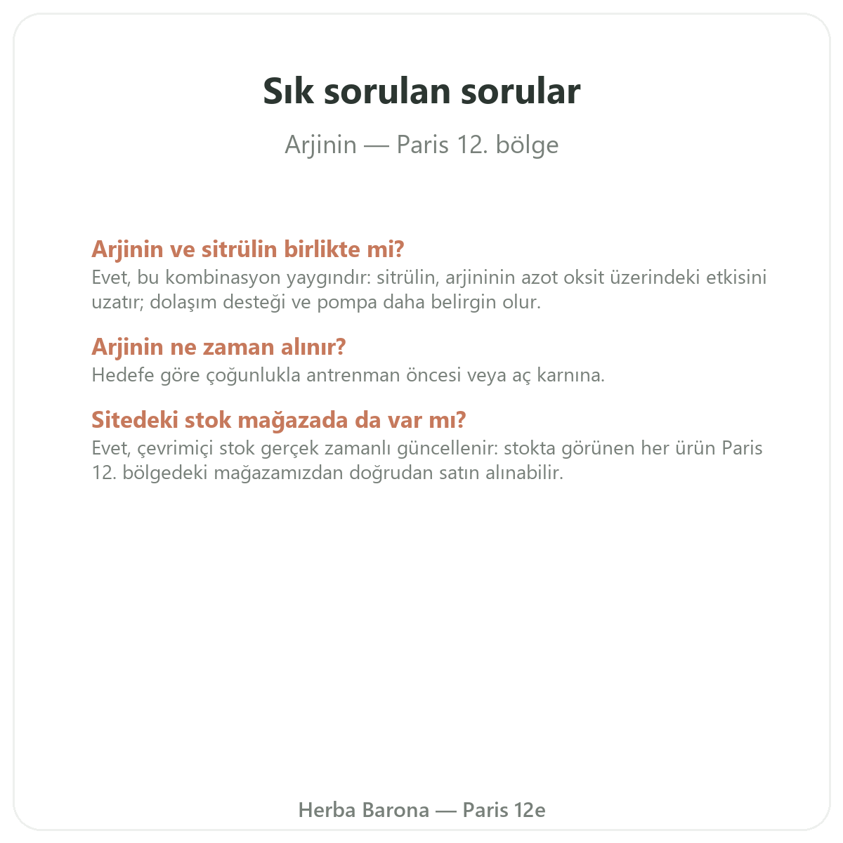 Arginin Paris hakkında sık sorulan sorular - Herba Barona Paris 12. bölge
