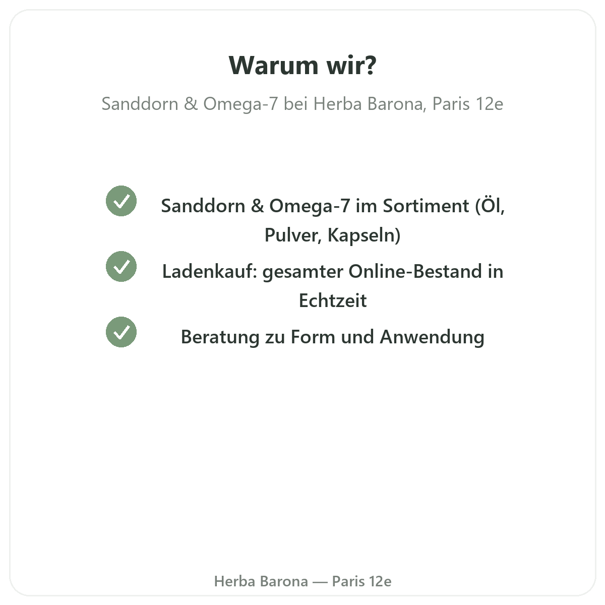 Warum Sanddornöl und Omega-7 in Paris bei Herba Barona kaufen Paris 12e