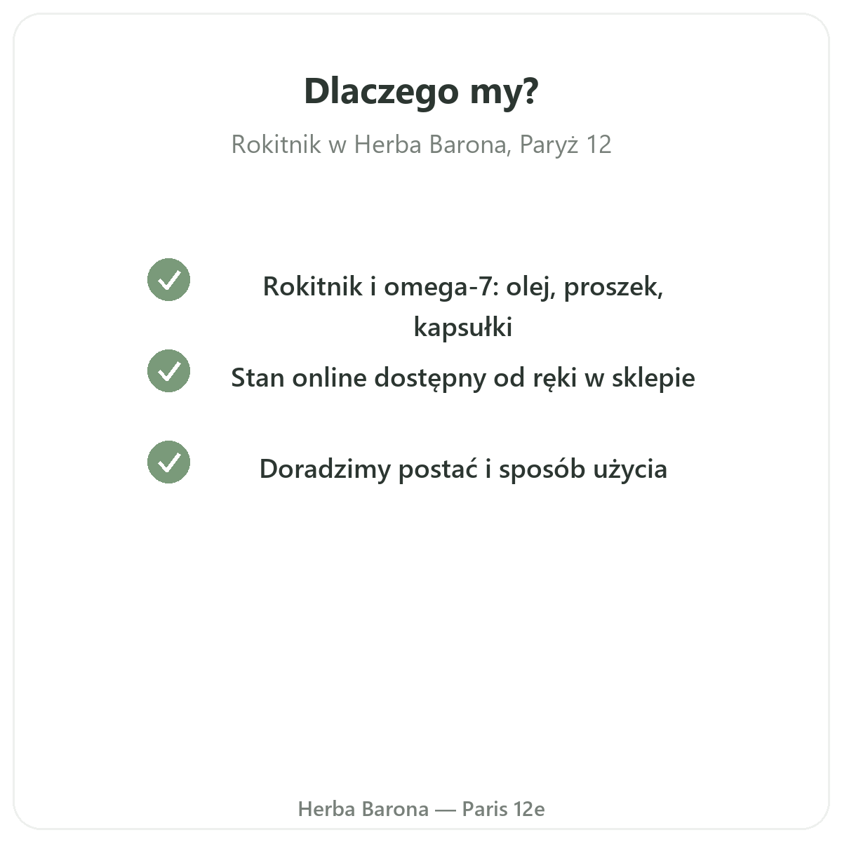 Dlaczego kupić olej z rokitnika omega-7 w Herba Barona, Paryż 12