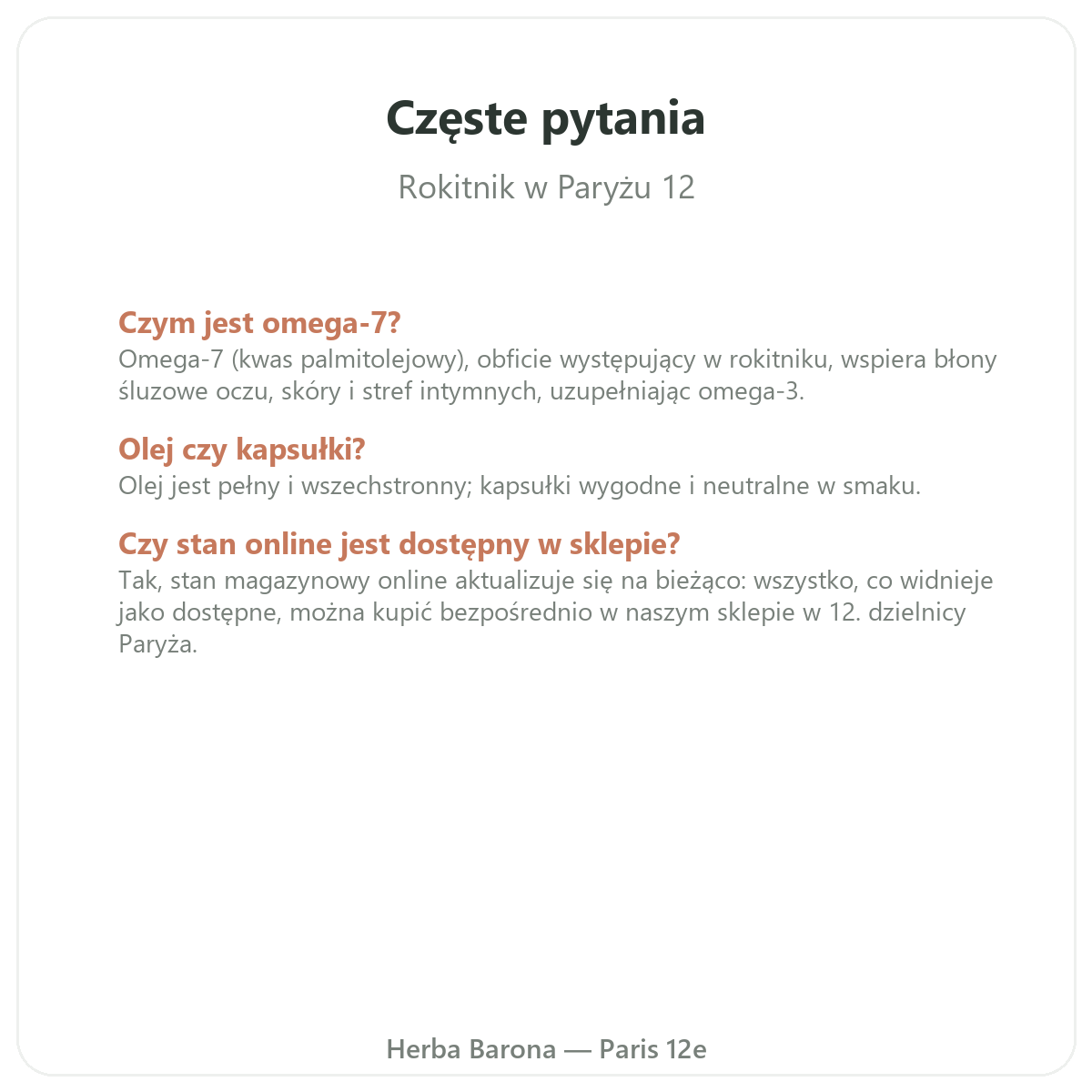 Najczęstsze pytania o olej z rokitnika omega-7 - Herba Barona, Paryż 12
