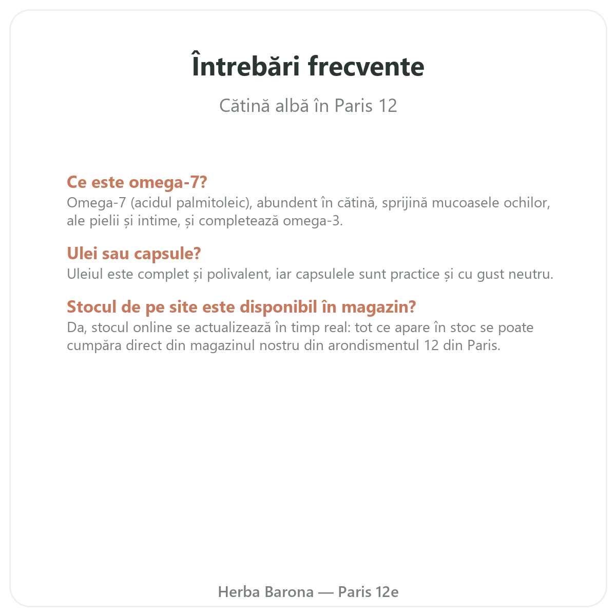 Întrebări frecvente cătină omega-7 Paris la Paris - Herba Barona Paris, arondismentul 12