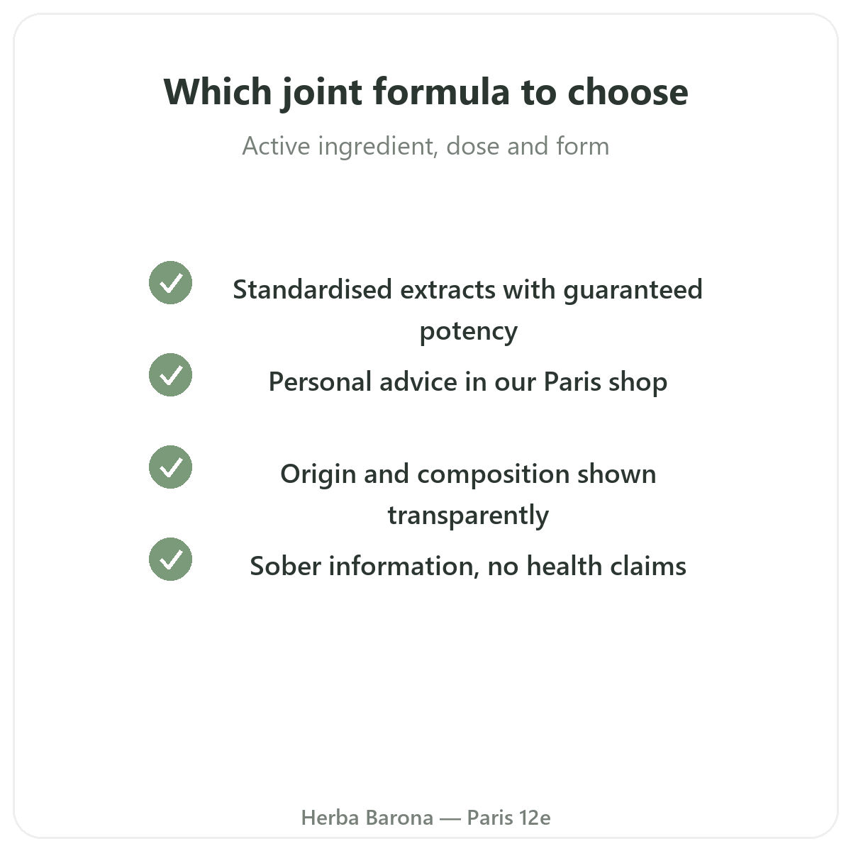 Articulations Paris Paris - engagements qualite chez Herba Barona Paris 12e