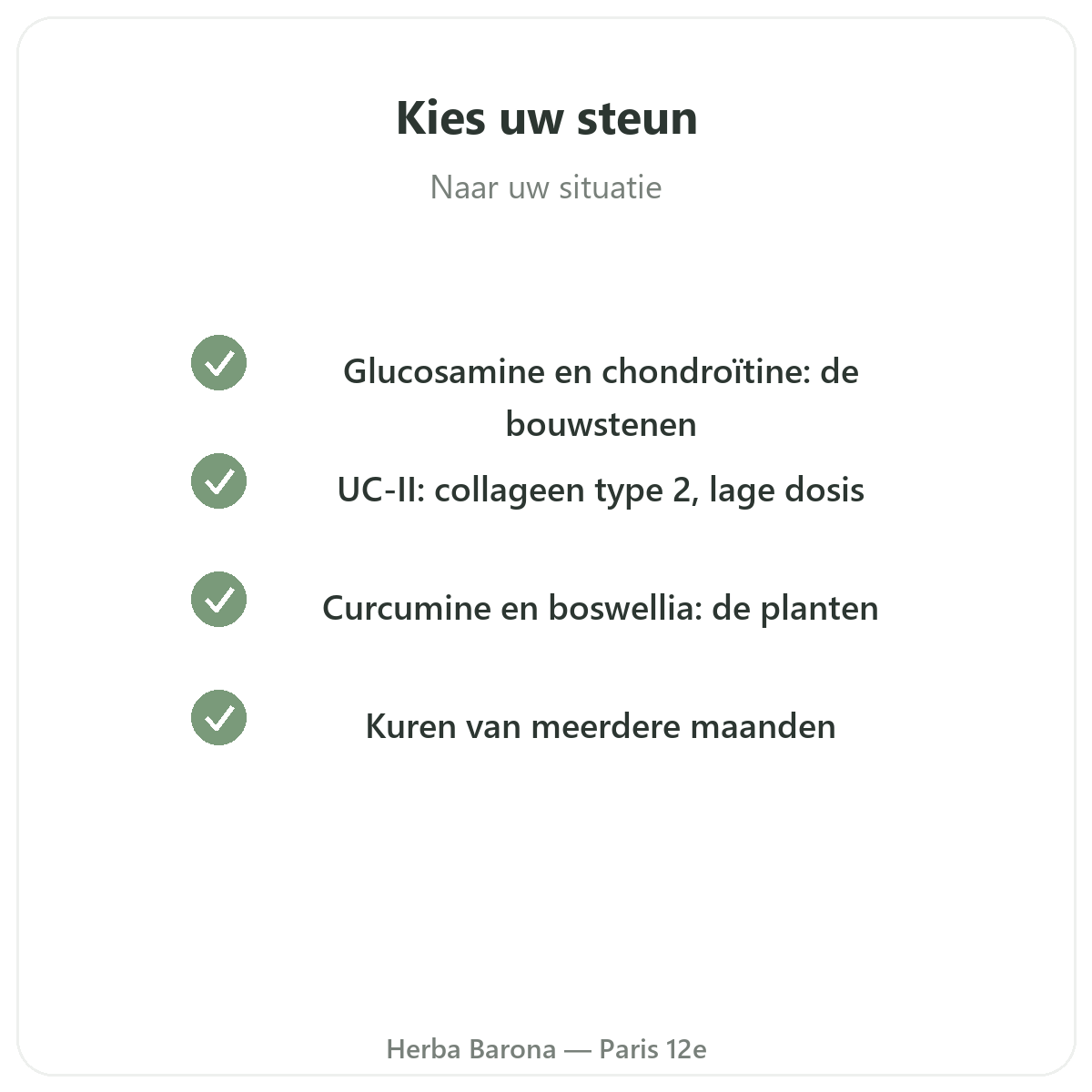 Gewrichten Parijs - kwaliteitsbeloften bij Herba Barona Parijs 12e