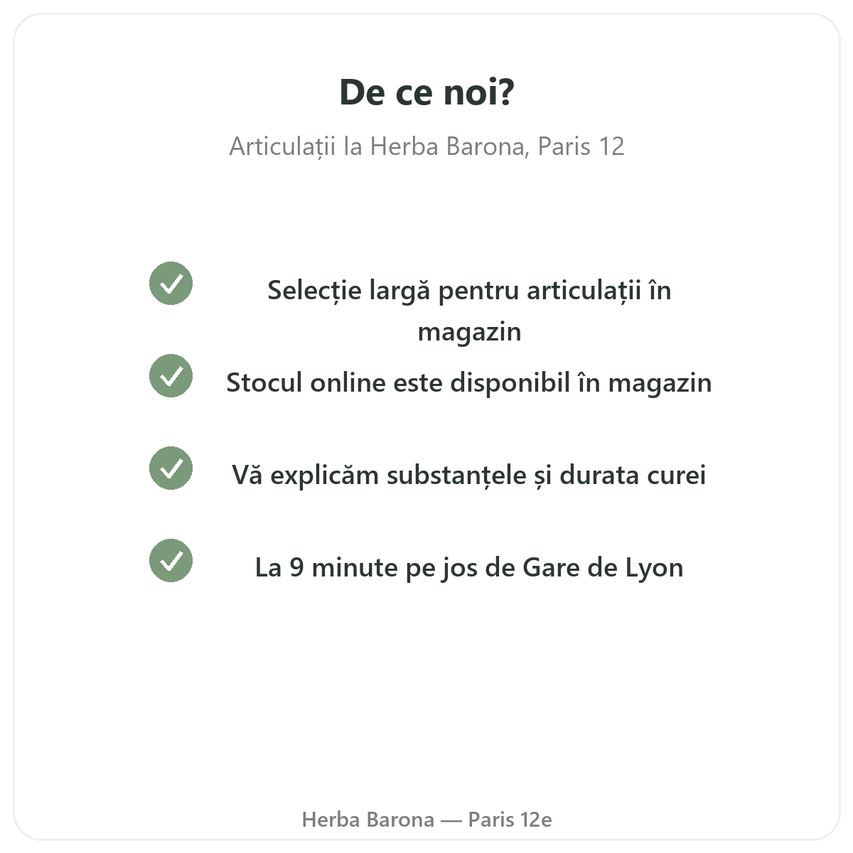 De ce să cumpărați Articulații Paris la Paris de la Herba Barona Paris, arondismentul 12