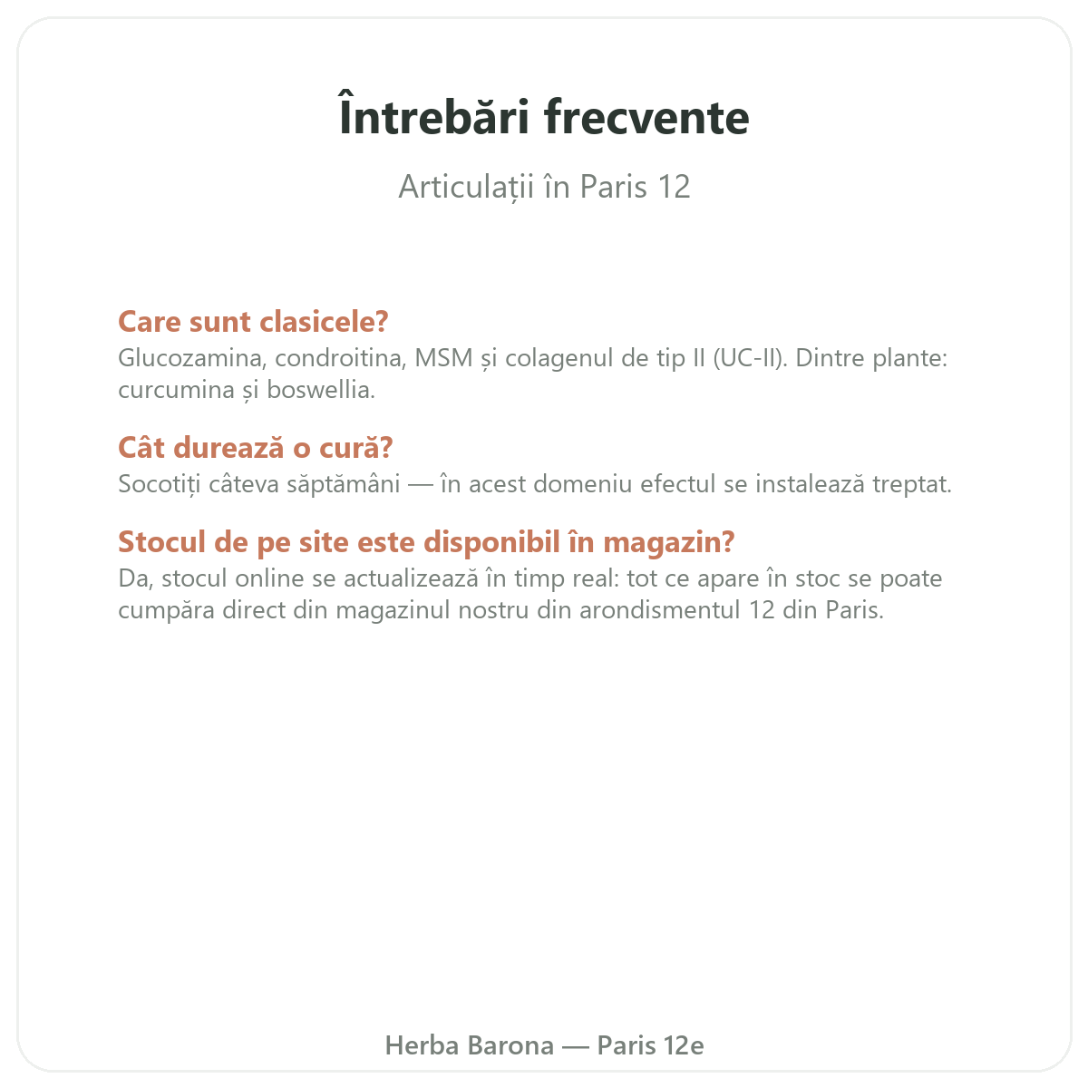 Întrebări frecvente Articulații Paris la Paris - Herba Barona Paris, arondismentul 12