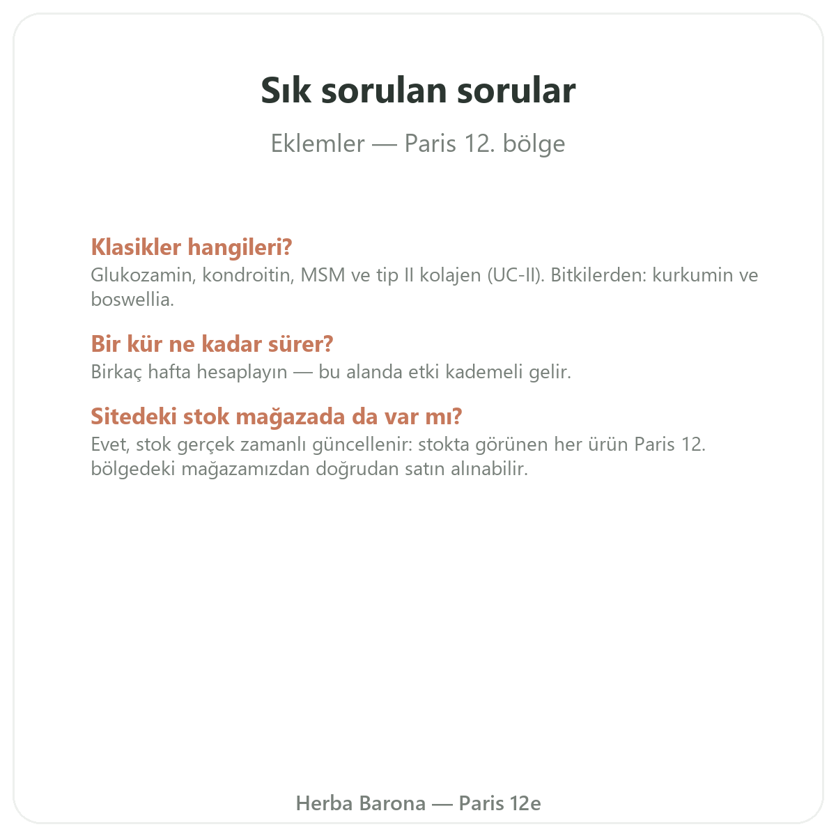 Eklemler Paris sıkça sorulan sorular - Herba Barona Paris 12. bölge