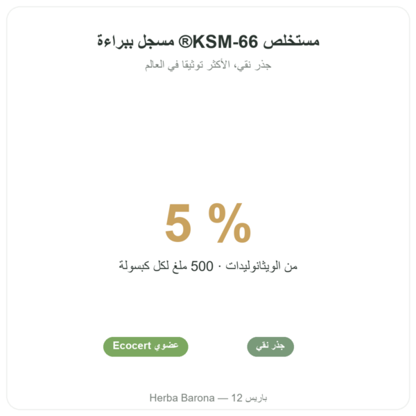أشواغاندا عضوية KSM-66® – Novoma – 60 كبسولة الفوائد والمعطيات الرئيسية Paris Herba Barona