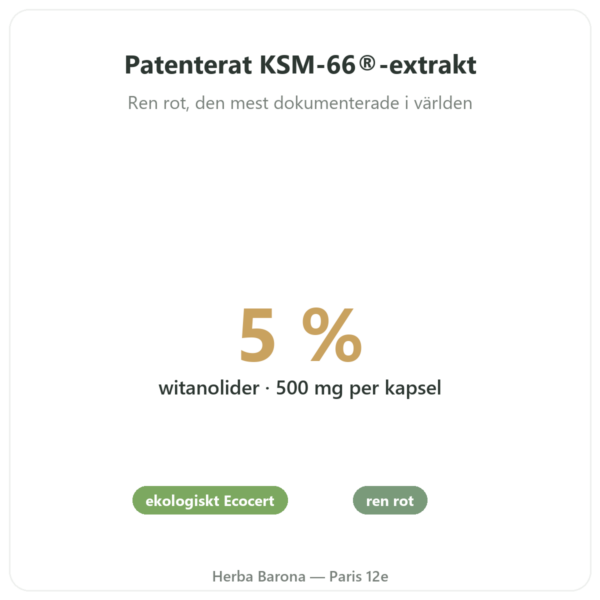 Ashwagandha ekologisk KSM-66® – Novoma – 60 kapslar fördelar och nyckelfakta Paris Herba Barona