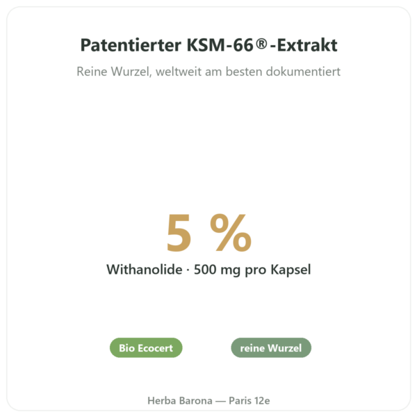 Ashwagandha Bio KSM-66® – Novoma – 60 Kapseln Vorteile und Fakten Paris Herba Barona