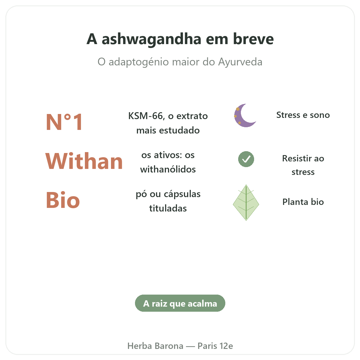 Ashwagandha KSM-66 Paris em resumo - números-chave na Herba Barona Paris 12e