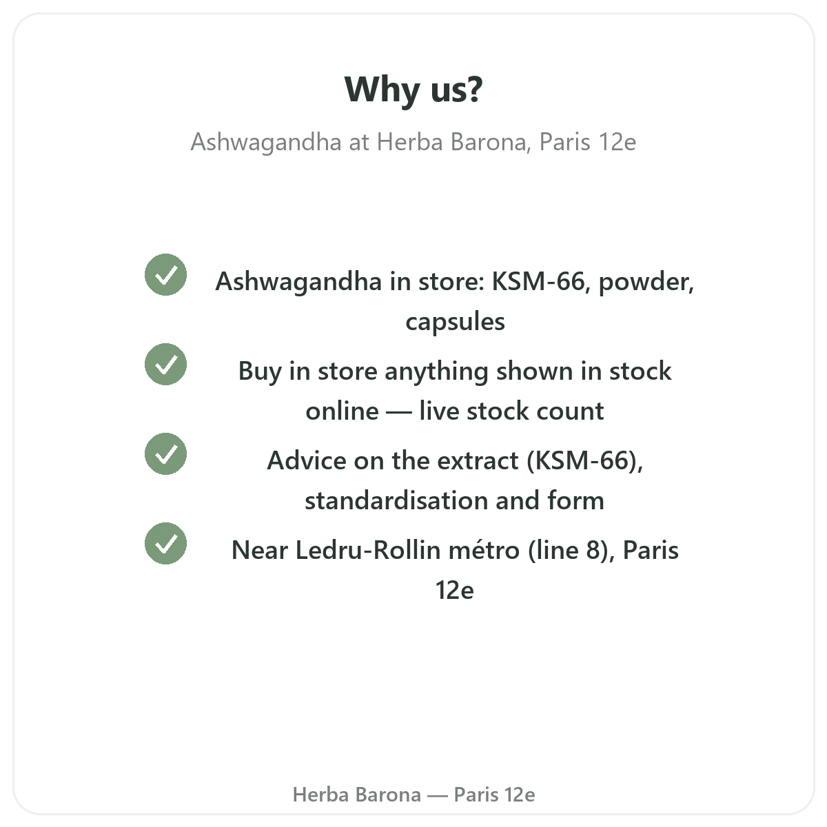 Why buy Ashwagandha KSM-66 in Paris at Herba Barona Paris 12th