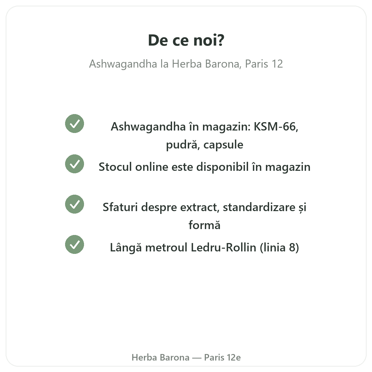 De ce să cumpărați Ashwagandha KSM-66 la Paris de la Herba Barona Paris 12e