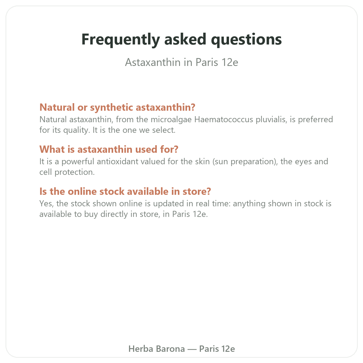 Questions frequentes Astaxanthine Paris a Paris - Herba Barona Paris 12e